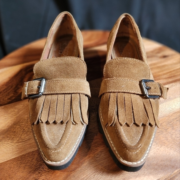 Frank Sarto Darius Brown Suede Leather Brown Fringe Loafer Women's Size 6. - Picture 5 of 6